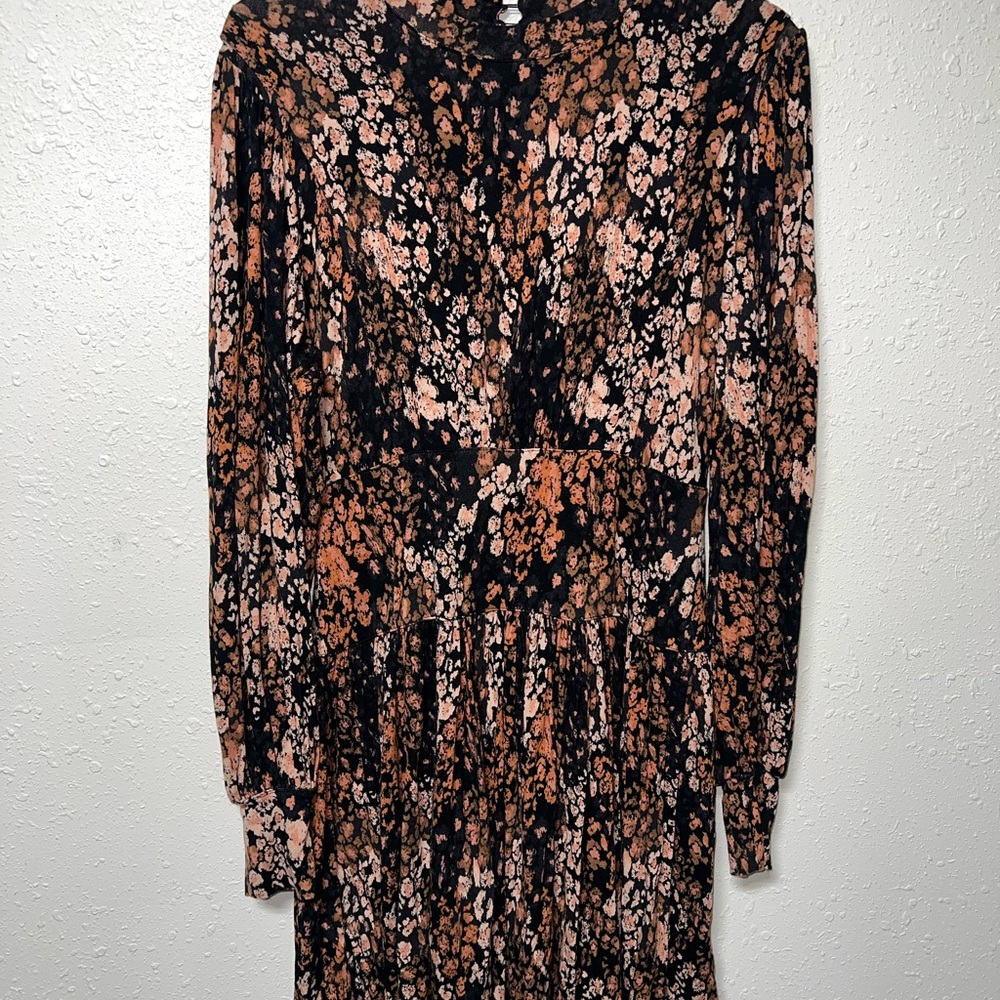 Free People Black and Brown Sheath Dress with Bishop Sleeves‎